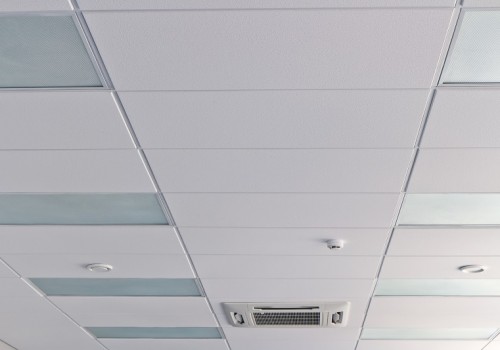 Office ceiling with air duck, fire detector and lamps